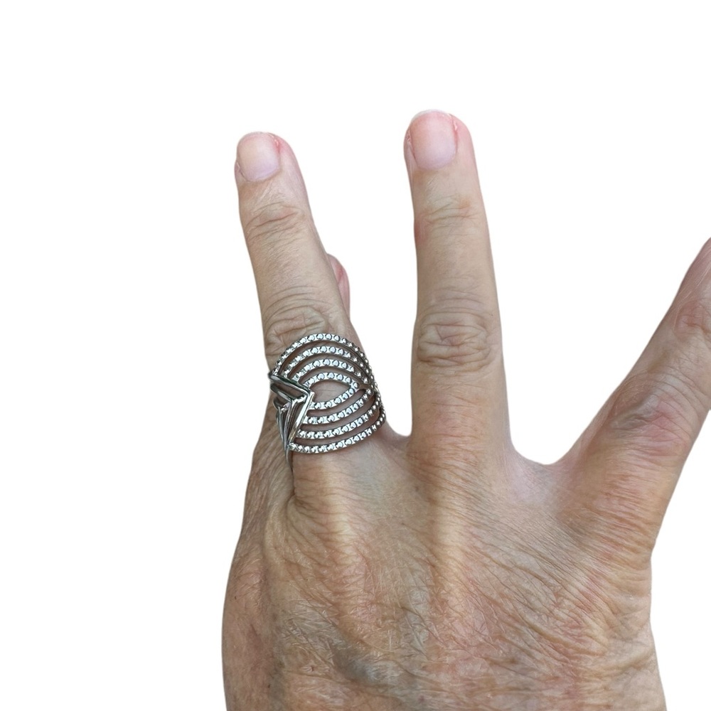 Silver Geometric Textured Design Adjustable Ring - Picture 6 of 8